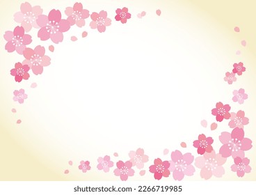 yellow gradation frame with dancing cherry blossoms and petals. Postcards, Backgrounds