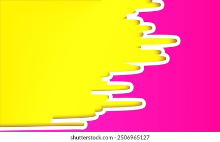 Fondo de gradiente amarillo, color de papel. Salpicaduras de pintura amarilla vibrante sobre fondo rosa. Diseño Abstractas del goteo de la pintura. Arte rosa y amarillo moderno. ilustración de salpicadura de color audaz. Goteo dinámico de pintura 
