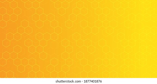 Yellow gradient background.Molecular compound.Hexagons on Yellow background.Vector illustration.	