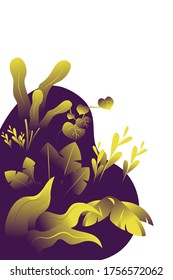 Yellow gradient colour plants ornament with variant plants on a liquid background 