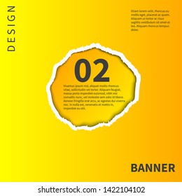 Yellow gradient hole in paper with torn edge, background for sale message, frame for advertising text. Vector illustration
