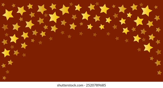 Yellow gradient stars scattered in a curved pattern on a white background. Simple vector illustration with place for text. Design border for greeting card, poster, banner.