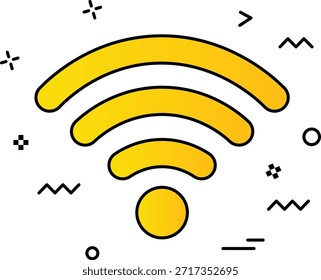 Yellow gradient wifi symbol with abstract geometric shapes wireless internet