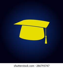 Yellow Graduation cap icon on a blue background
