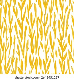 Yellow grain leaves, forming a pattern on a white background. on linen fabric print pattern, cotton, silk, vector illustration, doodle summer, kids and baby designs for print fabric.