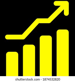 Yellow Graph Icon in trendy flat style isolated on black background. Chart bar symbol for your web site design, logo, app, UI. Vector illustration.