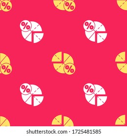 Yellow Graph, schedule, chart, diagram, infographic, pie graph icon isolated seamless pattern on red background.  Vector Illustration