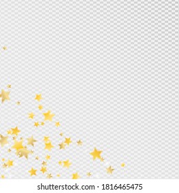 Yellow Graphic Stars Vector Transparent Background. Abstract Glow Background. Glitter Illustration. Golden Decoration Space Template.