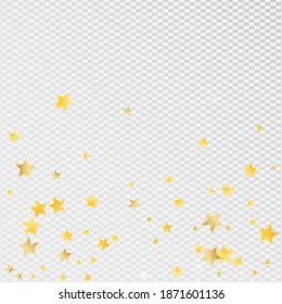 Yellow Graphic Stars Vector Transparent Background. Galaxy Starry Texture. Universe Template. Golden Abstract Confetti Design.