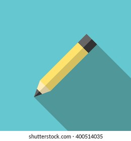 Yellow graphite pencil on turquoise blue background with long shadow. Education, creativity and office concept. EPS 8 vector illustration, no transparency