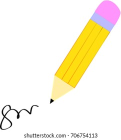Yellow graphite pencil with a wash on a white background for drawing