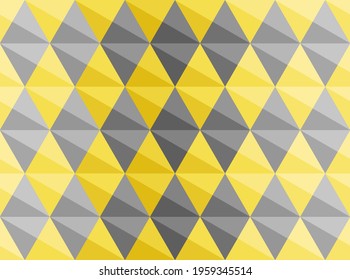 Yellow, gray, 3D diamond shape pattern. Seamless abstract background.. Color trend 2021. Textured design for fabric, tile, cover, poster, textile, backdrop, flyer, brochure, wall. Vector illustration.