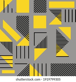 Yellow Gray abstract modern seamless pattern in Scandinavian style. Black striped geometric shapes. Minimalistic Background Applicable For Wallpaper, Wrapping Paper, Fabric, Covers,