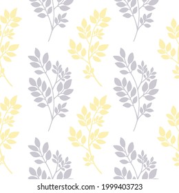 Yellow gray abstract tree branches seamless pattern. Plants silhouette, Twigs with Leaves. Floral vector texture, background for design textile print, scrapbooking, invitation, wrapping, gift paper