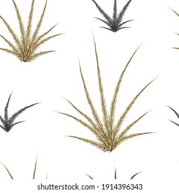 Yellow and gray bushes on a white background. Vector seamless pattern. Cute floral illustration.
