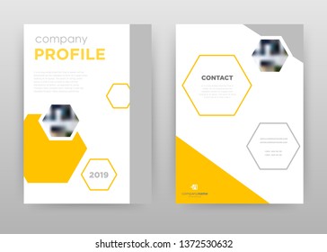 Yellow gray business annual report brochure flyer design. Multipurpose abstract brochure template, include cover and back pages. Geometric hexagon, triangle flyer leaflet vector design. Vertical A4