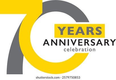 yellow and gray color number 70 and yellow square with word years gray color and word anniversary celebration black color.