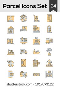 Yellow And Gray Color Set of Parcel Icon In Flat Style.