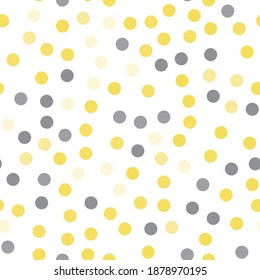 Yellow and gray dots. Seamless pattern. Polka dot design for print on fabric. Vector illustration.