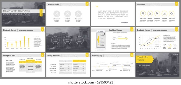 Yellow and gray elements for infographics on a white background. Presentation templates. Use in presentation, flyer and leaflet, corporate report, marketing, advertising, annual report, banner.