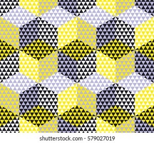 yellow and gray geometry hexagon seamless fabric sample. geometric pattern swatch vector illustration for wrapping paper, background