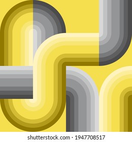 Yellow gray gradient pipe shape. Abstract pattern background. Cross lines intersecting and connected. Trend color 2021. Elements for design, poster, tile, fabric, web, wall. Vector illustration.