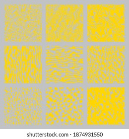 juego de patrones sin costura de color amarillo y gris para tela, envoltura, decoración, textil, web