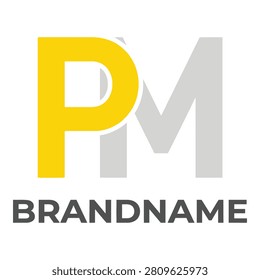 Yellow and gray letters on white background with brandname text icon
