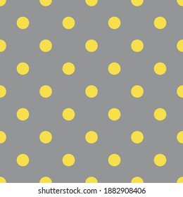 Yellow and gray seamless polka dot pattern, vector illustration. Seamless pattern with yellow circles on gray. Abstract geometric polka dots background
