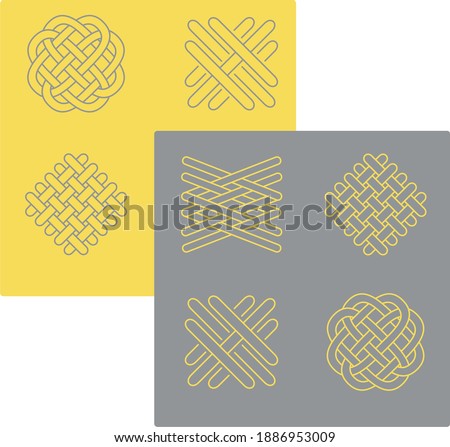 Yellow and gray Textile fibers vector icons set.  Twisted structure isolated on a contrasting background 