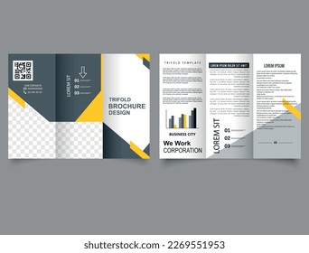 Yellow gray trifold brochure. brochure design template vector trifold geometric abstract