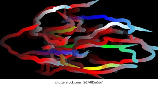 Dibujo abstracto amarillo y verde sobre un fondo negro, gráficos digitales en color, diseño