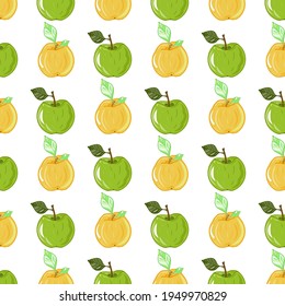 Yellow green apples pattern. Idea for decors, ornaments, wallpapers, gifts, damask, paper, covers, templates, celebrations, summer holidays, natural fruit themes. Isolated vector art.