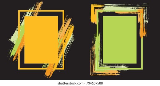 Yellow and green art frame set vector collection. Grunge border with painted brushstrokes background collection. Painted frames advertising graphic design templates for banner, flyer, poster, card.