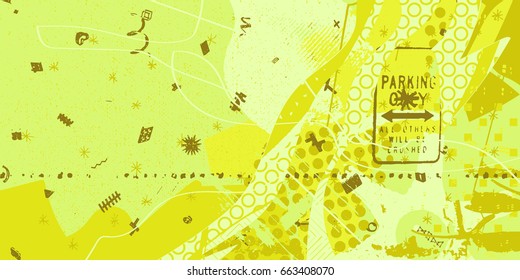yellow and green artistic neo-grunge style abstract background, made with hand drawn textures and brushes