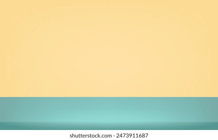 Yellow and green background. Studio background two tone color studio room background. Minimal 3d shelf. Room in the 3d. Space for selling products on the website. Vector illustration.