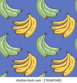 Patrón de iconos de bananas amarillas y verdes. Los plátanos son un fondo sin fisuras. Ilustración vectorial de patrones sin soldadura