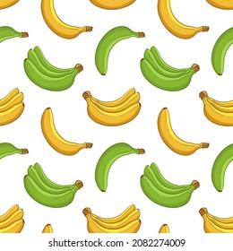 Bananas amarillas y verdes. Patrón vectorial sin cable.