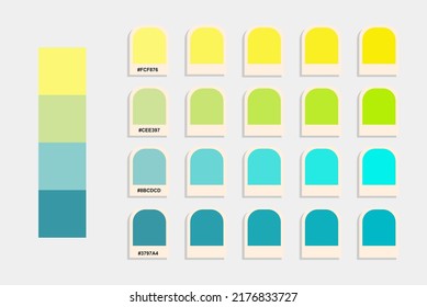 Yellow green blue color palette, spring colors catalog, colour matching, rgb pantone colors, harmonious colours palette sample, design and edit idea, compatible color codes