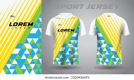 yellow green and blue color shirt soccer football sport jersey template design mockup