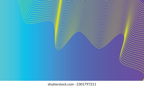 yellow green blue cyan purple tech wavy lines gradient background vector illustration