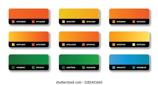 Yellow, green, blue gradient color palette with color codes in RGB HEX