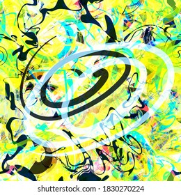 Yellow, green, blue seamless texture with curved elements. Abstract vector background for web page, banners backdrop, fabric, home decor, wrapping
