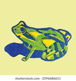 yellow green blue toad frog in spots, hand drawing pencil vector, amphibians, frog, toad, animals, nature