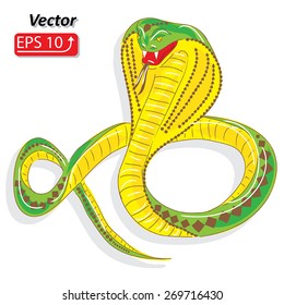 yellow green cartoon snake cobra, isolated on white background vector