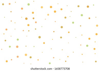 Yellow and green circles confetti falling on transparent background. Round, dot vector background. Abstract colorful confetti flying in the air. Vector holiday illustration with circles confetti.