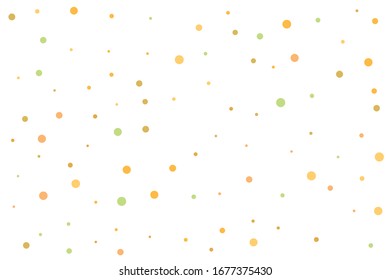 Yellow and green circles confetti falling on transparent background. Round, dot vector background. Abstract colorful confetti flying in the air. Vector holiday illustration with circles confetti.