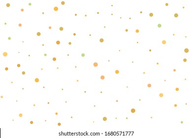 Yellow and green circles confetti falling on transparent background. Round, dot vector background. Abstract colorful confetti flying in the air. Vector holiday illustration with circles confetti.