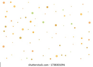 Yellow and green circles confetti falling on transparent background. Round, dot vector background. Abstract colorful confetti flying in the air. Vector holiday illustration with circles confetti.