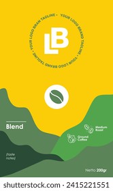 Yellow and Green Coffee Beans Pouch Bag Packaging Design